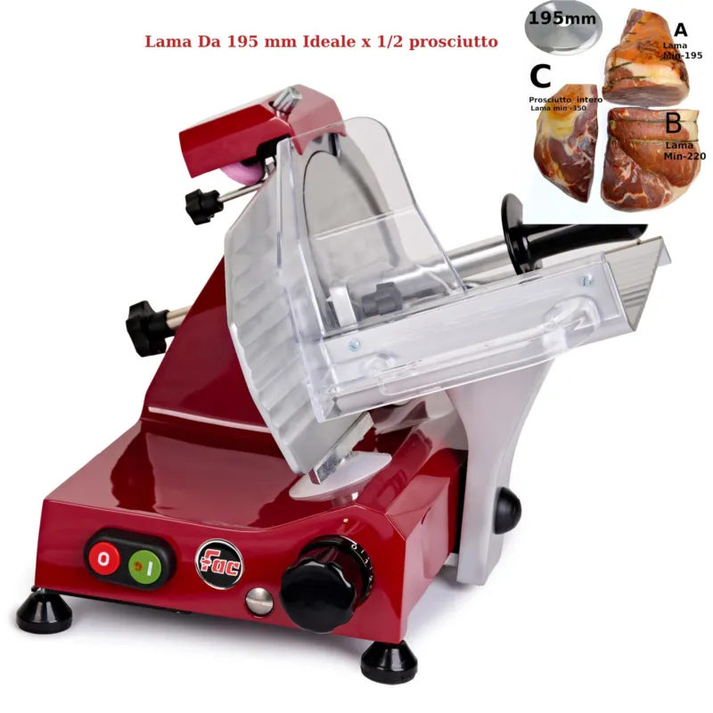 Affettatrice domestica a Gravità FAC F195 AF con affilatoio fisso lama 52x36xh31,5 cm - Lama 195 mm in lega leggera di alluminio colore rosso Fac Affettatrici Novità